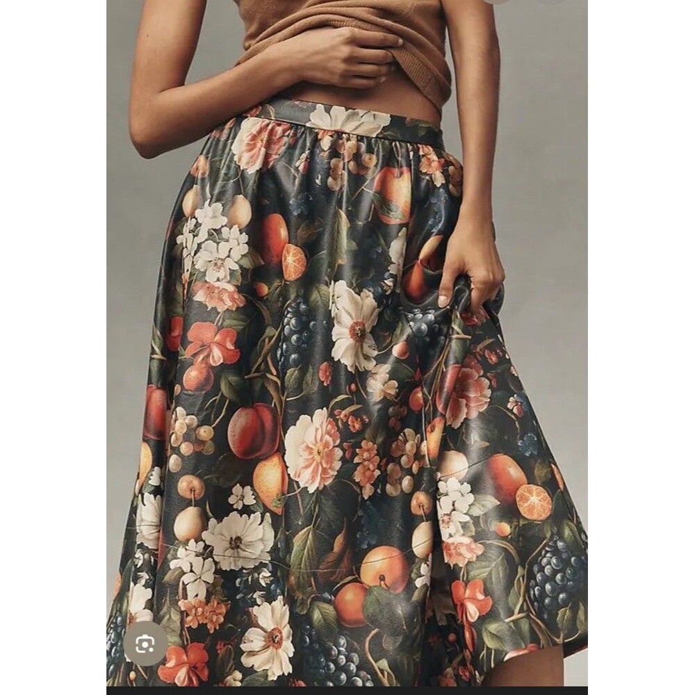 ANTHROPOLOGIE MAEVE THE JACIE FAUX-LEATHER PRINTED MAXI SKIRT Sz XXS NEW Boho